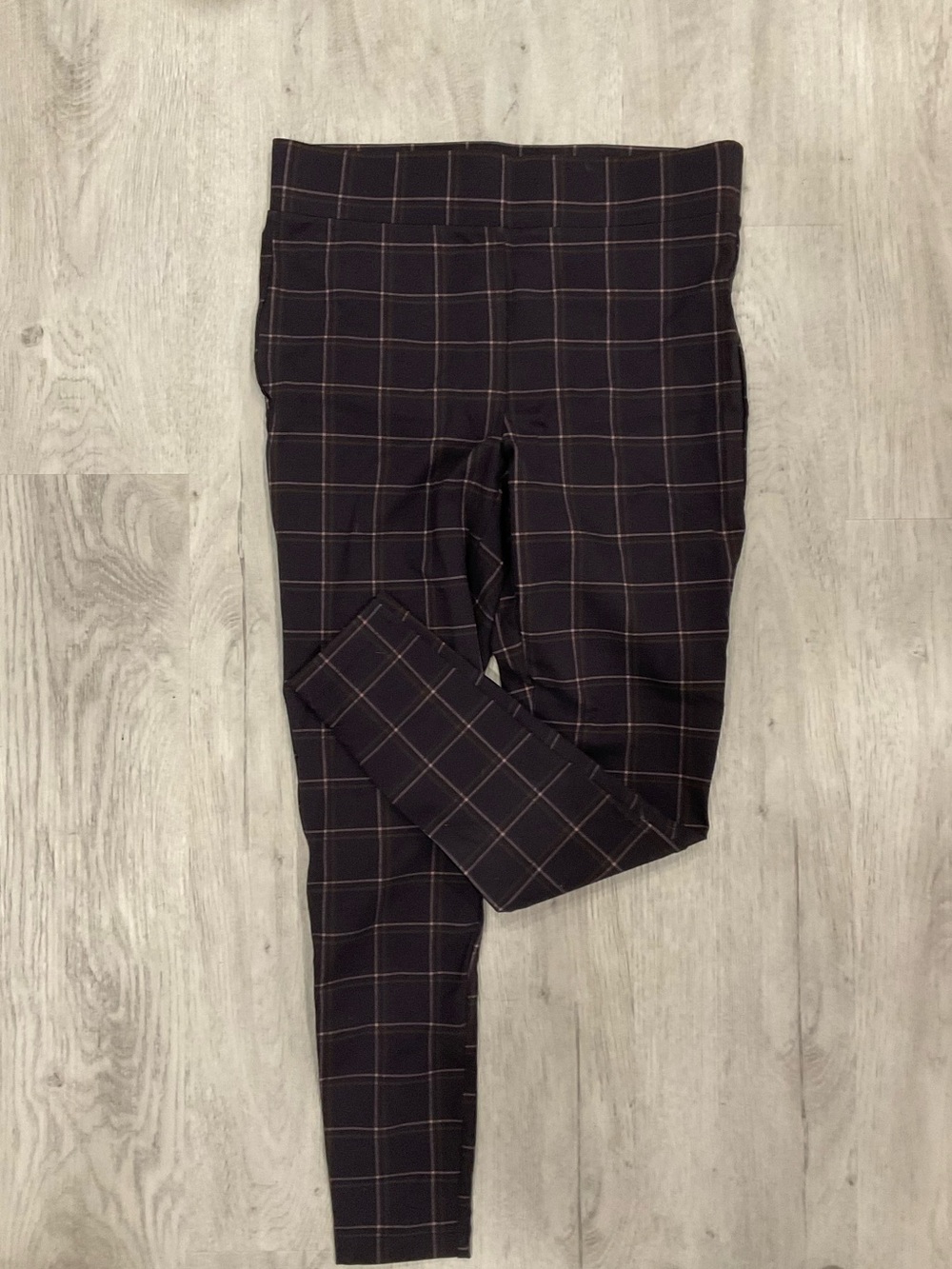 LOFT Women Navy Plaid Leggings with Thin White Check